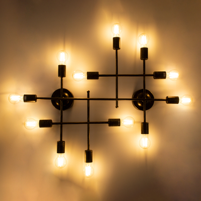 GloboStar® PIPING 00669-1 Vintage Φωτιστικό Οροφής Πλέγμα Πολύφωτο 12 x E27 IP20 Μπρούτζινο Μέταλλο - Μ78.5 x Π9.5 x Υ64cm