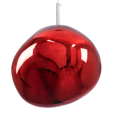 GloboStar® DIXAR 00762 Μοντέρνο Κρεμαστό Φωτιστικό Ανάρτηση Μονόφωτο 1 x E27 IP20 Κόκκινο Γυαλί με Ασημί Μέταλλο - Μ28 x Π28 x Υ40cm