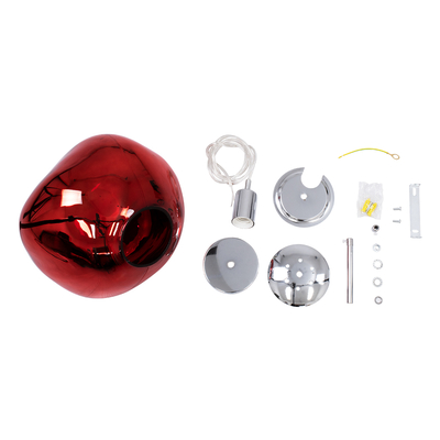 GloboStar® DIXAR 00762 Μοντέρνο Κρεμαστό Φωτιστικό Ανάρτηση Μονόφωτο 1 x E27 IP20 Κόκκινο Γυαλί με Ασημί Μέταλλο - Μ28 x Π28 x Υ40cm