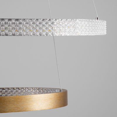 GloboStar® DIAMOND DUO 61151-DECO Κρεμαστό Φωτιστικό Δαχτυλίδι-Κύκλος LED CCT 75W 8743lm 360° AC 220-240V - Εναλλαγή Φωτισμού μέσω Τηλεχειριστηρίου All In One Ψυχρό 6000k+Φυσικό 4500k+Θερμό 2700k Dimmable Φ40+60cm - Χρυσό Βούρτσας - 3 Years Warranty