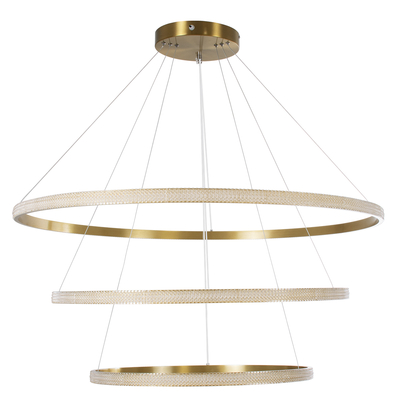GloboStar® DIAMOND TRIO 61141 Κρεμαστό Φωτιστικό Δαχτυλίδι-Κύκλος LED CCT 150W 18379lm 360° AC 220-240V - Εναλλαγή Φωτισμού μέσω Τηλεχειριστηρίου All In One Ψυχρό 6000k+Φυσικό 4500k+Θερμό 2700k Dimmable Φ60+80+100cm - Χρυσό Βούρτσας - 3 Years Warranty