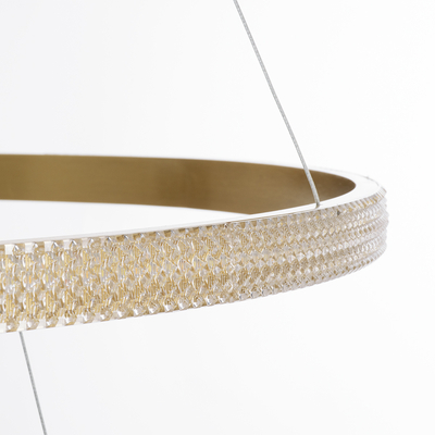 GloboStar® DIAMOND TRIO 61141 Κρεμαστό Φωτιστικό Δαχτυλίδι-Κύκλος LED CCT 150W 18379lm 360° AC 220-240V - Εναλλαγή Φωτισμού μέσω Τηλεχειριστηρίου All In One Ψυχρό 6000k+Φυσικό 4500k+Θερμό 2700k Dimmable Φ60+80+100cm - Χρυσό Βούρτσας - 3 Years Warranty