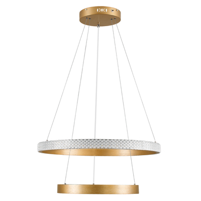 GloboStar® DIAMOND DUO 61151-DECO Κρεμαστό Φωτιστικό Δαχτυλίδι-Κύκλος LED CCT 75W 8743lm 360° AC 220-240V - Εναλλαγή Φωτισμού μέσω Τηλεχειριστηρίου All In One Ψυχρό 6000k+Φυσικό 4500k+Θερμό 2700k Dimmable Φ40+60cm - Χρυσό Βούρτσας - 3 Years Warranty