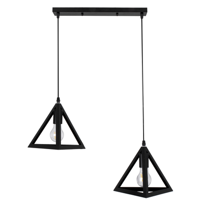 GloboStar® TRIANGLE 00611 Μοντέρνο Κρεμαστό Φωτιστικό Ράγα Δίφωτο 2 x E27 IP20 Μαύρο Μέταλλο - Μ60 x Π22 x Y130cm