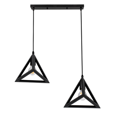 GloboStar® TRIANGLE 00611 Μοντέρνο Κρεμαστό Φωτιστικό Ράγα Δίφωτο 2 x E27 IP20 Μαύρο Μέταλλο - Μ60 x Π22 x Y130cm