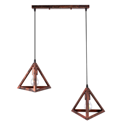 GloboStar® TRIANGLE 00613 Μοντέρνο Κρεμαστό Φωτιστικό Ράγα Δίφωτο 2 x E27 IP20 Χάλκινο Μέταλλο - Μ60 x Π22 x Y130cm