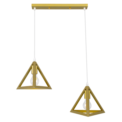 GloboStar® TRIANGLE 00615 Μοντέρνο Κρεμαστό Φωτιστικό Ράγα Δίφωτο 2 x E27 IP20 Χρυσό Μέταλλο - Μ60 x Π22 x Y130cm