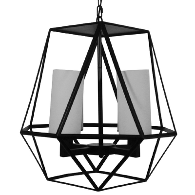 GloboStar® DASTAR 01001-1 Vintage Κρεμαστό Φωτιστικό Πλέγμα Πολύφωτο 4 x E27 IP20 Μαύρο Μέταλλο με Λευκό Γυαλί - Μ52 x Π52 x Υ53cm