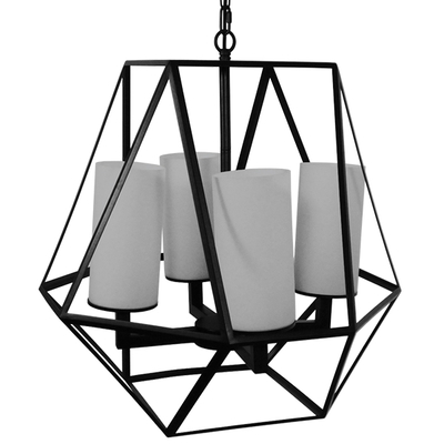 GloboStar® DASTAR 01001-1 Vintage Κρεμαστό Φωτιστικό Πλέγμα Πολύφωτο 4 x E27 IP20 Μαύρο Μέταλλο με Λευκό Γυαλί - Μ52 x Π52 x Υ53cm