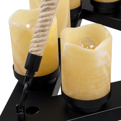 GloboStar® DOME 10001021 Vintage Κρεμαστό Φωτιστικό Ανάρτηση Πολύφωτο 9 x E27 Μαύρο Μέταλλο, Μπεζ Σχοινί με Μπεζ Όνυχα - Μ68 x Π60 x Υ50cm