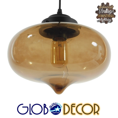 GloboStar® QUINN 01029 Vintage Κρεμαστό Φωτιστικό Ανάρτηση Μονόφωτο 1 x E27 IP20 Μελί Γυαλί με Μαύρο Μέταλλο - Μ26 x Π26 x Υ20cm
