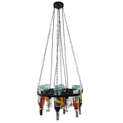 GloboStar® VINEYARD 10001139 Vintage Κρεμαστό Φωτιστικό Ανάρτηση Πολύφωτο 4 x E27 IP20 Μαύρο Μέταλλο με Διάφανο Γυαλί - Μ60 x Π60 x Υ20cm