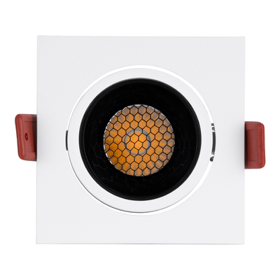 GloboStar® LEO-SQ 60288 Χωνευτό LED Spot Downlight TrimLess Μ8.5xΠ8.5cm 10W 1300lm 38° AC 220-240V IP20 Μ8.5 x Π8.5 x Υ6.6cm - Τετράγωνο - Κινούμενο - Λευκό με Μαύρο Κάτοπτρο & Anti-Glare HoneyComb - Φυσικό Λευκό 4500K - Bridgelux COB - 5 Years Warranty