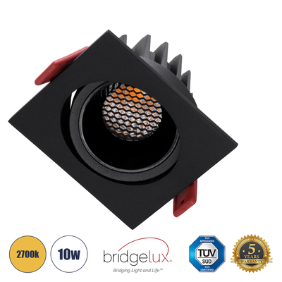 GloboStar® LEO-SQ 60293 Χωνευτό LED Spot Downlight TrimLess Μ8.5xΠ8.5cm 10W 1250lm 38° AC 220-240V IP20 Μ8.5 x Π8.5 x Υ6.6cm - Τετράγωνο - Κινούμενο - Μαύρο & Anti-Glare HoneyComb - Θερμό Λευκό 2700K - Bridgelux COB - 5 Years Warranty