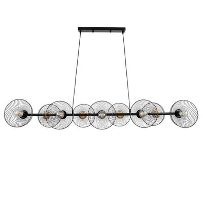 GloboStar® VERONA 00588 Μοντέρνο Κρεμαστό Φωτιστικό Ράγα Πολύφωτο 9 x E27 Μαύρο & Χρυσό Μέταλλο - Μ140 x Π28 x Υ20cm