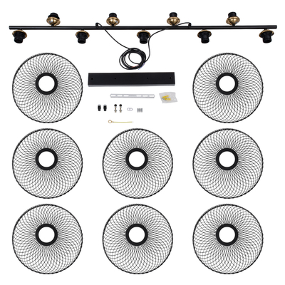 GloboStar® VERONA 00588 Μοντέρνο Κρεμαστό Φωτιστικό Ράγα Πολύφωτο 9 x E27 Μαύρο & Χρυσό Μέταλλο - Μ140 x Π28 x Υ20cm