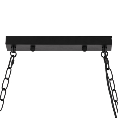 GloboStar® VIKING 00606 Vintage Κρεμαστό Φωτιστικό Ανάρτηση Πολύφωτο 6 x E27 IP20 Μαύρο Μέταλλο, Καφε Ξύλο με Μπεζ Σχοινί - Μ53 x Π11 x Υ96cm έως Y220cm max