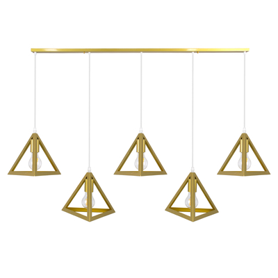 GloboStar® TRIANGLE 00610 Μοντέρνο Κρεμαστό Φωτιστικό Ράγα Πολύφωτο 5 x E27 IP20 Χρυσό Μέταλλο - Μ170 x Π22 x Y130cm