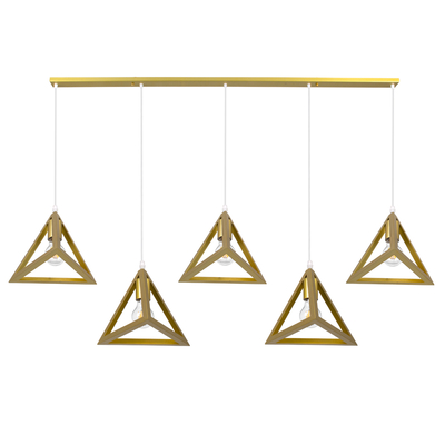 GloboStar® TRIANGLE 00610 Μοντέρνο Κρεμαστό Φωτιστικό Ράγα Πολύφωτο 5 x E27 IP20 Χρυσό Μέταλλο - Μ170 x Π22 x Y130cm
