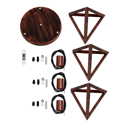 GloboStar® TRIANGLE 00618 Μοντέρνο Κρεμαστό Φωτιστικό Πλέγμα Τρίφωτο 3 x E27 IP20 Χάλκινο Μέταλλο - Μ49 x Π49 x Y130cm