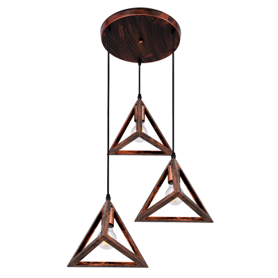 GloboStar® TRIANGLE 00618 Μοντέρνο Κρεμαστό Φωτιστικό Πλέγμα Τρίφωτο 3 x E27 IP20 Χάλκινο Μέταλλο - Μ49 x Π49 x Y130cm