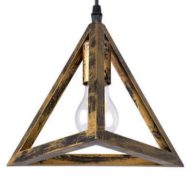 GloboStar® TRIANGLE 00619 Μοντέρνο Κρεμαστό Φωτιστικό Πλέγμα Τρίφωτο 3 x E27 IP20 Μπρούτζινο Μέταλλο - Μ49 x Π49 x Y130cm