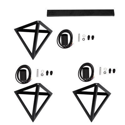 GloboStar® TRIANGLE 00621 Μοντέρνο Κρεμαστό Φωτιστικό Ράγα Τρίφωτο 3 x E27 IP20 Μαύρο Μέταλλο - Μ70 x Π22 x Y130cm