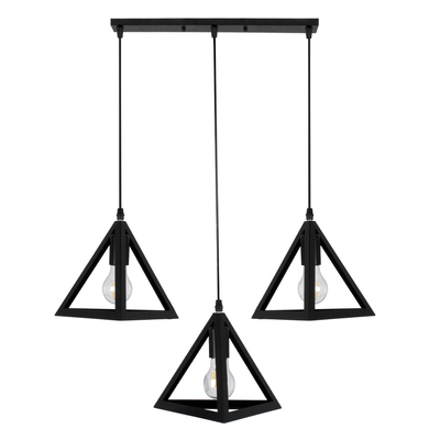 GloboStar® TRIANGLE 00621 Μοντέρνο Κρεμαστό Φωτιστικό Ράγα Τρίφωτο 3 x E27 IP20 Μαύρο Μέταλλο - Μ70 x Π22 x Y130cm