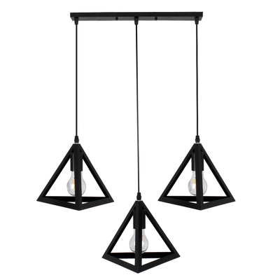 GloboStar® TRIANGLE 00621 Μοντέρνο Κρεμαστό Φωτιστικό Ράγα Τρίφωτο 3 x E27 IP20 Μαύρο Μέταλλο - Μ70 x Π22 x Y130cm