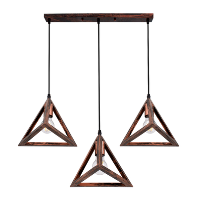 GloboStar® TRIANGLE 00623 Μοντέρνο Κρεμαστό Φωτιστικό Ράγα Τρίφωτο 3 x E27 IP20 Χάλκινο Μέταλλο - Μ70 x Π22 x Y130cm