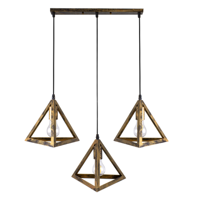GloboStar® TRIANGLE 00624 Μοντέρνο Κρεμαστό Φωτιστικό Ράγα Τρίφωτο 3 x E27 IP20 Μπρούτζινο Μέταλλο - Μ70 x Π22 x Y130cm
