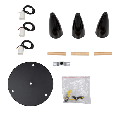 GloboStar® DILLON 00626 Μοντέρνο Κρεμαστό Φωτιστικό Καμπάνα Τρίφωτο 3 x E27 IP20 Μαύρο Μέταλλο με Μπεζ Ξύλο - Μ26 x Π26 x Υ130cm