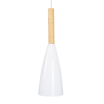 GloboStar® DILLON 00633 Μοντέρνο Κρεμαστό Φωτιστικό Ράγα Πολύφωτο 6 x E27 IP20 Λευκό Μέταλλο με Μπεζ Ξύλο - Μ84 x Π14 x Υ130cm