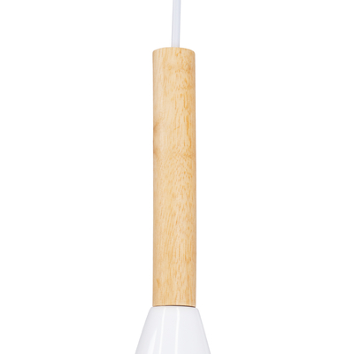 GloboStar® DILLON 00633 Μοντέρνο Κρεμαστό Φωτιστικό Ράγα Πολύφωτο 6 x E27 IP20 Λευκό Μέταλλο με Μπεζ Ξύλο - Μ84 x Π14 x Υ130cm