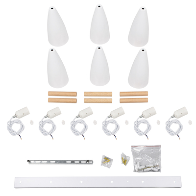 GloboStar® DILLON 00633 Μοντέρνο Κρεμαστό Φωτιστικό Ράγα Πολύφωτο 6 x E27 IP20 Λευκό Μέταλλο με Μπεζ Ξύλο - Μ84 x Π14 x Υ130cm