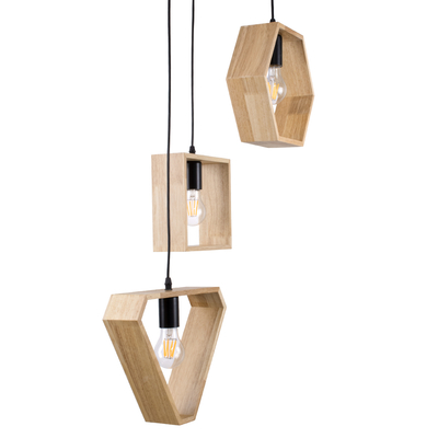 GloboStar® ELISE 00683 Μοντέρνο Κρεμαστό Φωτιστικό Ανάρτηση Τρίφωτο 3 x E27 IP20 Μπεζ Ξύλο με Μαύρο Μέταλλο - Μ55 x Π55 x Υ130cm