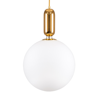 GloboStar® MAVERICK 00940 Μοντέρνο Κρεμαστό Φωτιστικό Μπάλα Μονόφωτο 1 x E27 IP20 Χρυσό Μέταλλο με Λευκό Γυαλί - Μ30 x Π30 x Υ48cm