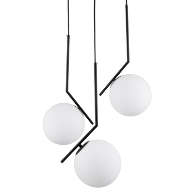 GloboStar® MONROE 00952 Μοντέρνο Κρεμαστό Φωτιστικό Μπάλα Τρίφωτο 3 x E27 IP20 Μαύρο Μέταλλο με Λευκό Γυαλί - Μ60 x Π60 x Υ50cm