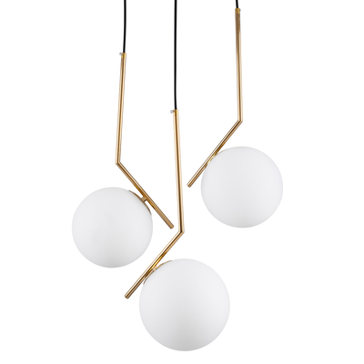 GloboStar® MONROE 00953 Μοντέρνο Κρεμαστό Φωτιστικό Μπάλα Τρίφωτο 3 x E27 IP20 Χρυσό Μέταλλο με Λευκό Γυαλί - Μ60 x Π60 x Υ50cm