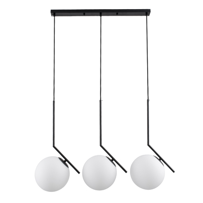 GloboStar® MONROE 00954 Μοντέρνο Κρεμαστό Φωτιστικό Ράγα Τρίφωτο 3 x E27 IP20 Μαύρο Μέταλλο με Λευκό Γυαλί - Μ74 x Π25 x Υ50cm