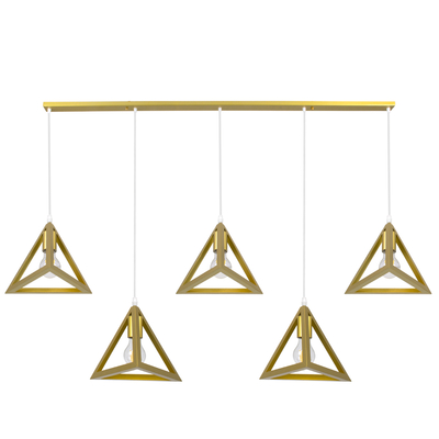GloboStar® TRIANGLE 00610 Μοντέρνο Κρεμαστό Φωτιστικό Ράγα Πολύφωτο 5 x E27 IP20 Χρυσό Μέταλλο - Μ170 x Π22 x Y130cm