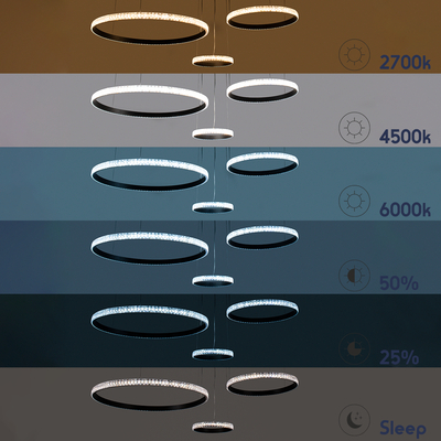 GloboStar® DIAMOND TRIO 61143 Κρεμαστό Φωτιστικό Δαχτυλίδι-Κύκλος LED CCT 100W 12123lm 360° AC 220-240V - Εναλλαγή Φωτισμού μέσω Τηλεχειριστηρίου All In One Ψυχρό 6000k+Φυσικό 4500k+Θερμό 2700k Dimmable Φ25+40+60cm - Χρυσό Βούρτσας - 3 Years Warranty