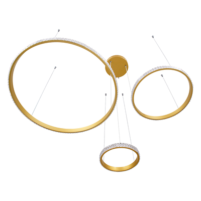 GloboStar® DIAMOND TRIO 61143 Κρεμαστό Φωτιστικό Δαχτυλίδι-Κύκλος LED CCT 100W 12123lm 360° AC 220-240V - Εναλλαγή Φωτισμού μέσω Τηλεχειριστηρίου All In One Ψυχρό 6000k+Φυσικό 4500k+Θερμό 2700k Dimmable Φ25+40+60cm - Χρυσό Βούρτσας - 3 Years Warranty