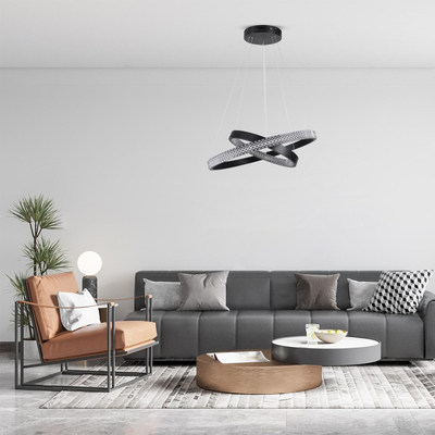 GloboStar® DIAMOND DUO 61150-DECO Κρεμαστό Φωτιστικό Δαχτυλίδι-Κύκλος LED CCT 75W 8743lm 360° AC 220-240V - Εναλλαγή Φωτισμού μέσω Τηλεχειριστηρίου All In One Ψυχρό 6000k+Φυσικό 4500k+Θερμό 2700k Dimmable Φ40+60cm - Μαύρο - 3 Years Warranty