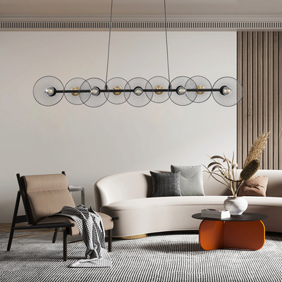 GloboStar® VERONA 00588 Μοντέρνο Κρεμαστό Φωτιστικό Ράγα Πολύφωτο 9 x E27 Μαύρο & Χρυσό Μέταλλο - Μ140 x Π28 x Υ20cm