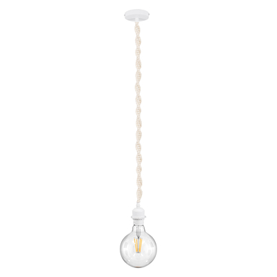 GloboStar® SHAQRA 36215 Μοντέρνο Κρεμαστό Φωτιστικό Μακραμέ Μονόφωτο 1 x E27 IP20 Μπεζ Ύφασμα - Μ4 x Π4 x Υ110cm