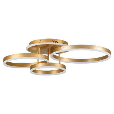 GloboStar® VENOM 61125 Φωτιστικό Οροφής Δαχτυλίδι-Κύκλος LED CCT 100W 12100lm 360° AC 220-240V - Εναλλαγή Φωτισμού μέσω Τηλεχειριστηρίου All In One Ψυχρό 6000k+Φυσικό 4500k+Θερμό 2700k Dimmable Φ25+30+40cm+BackLight - Χρυσό Βούρτσας - 3 Years Warranty