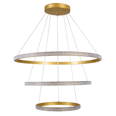 GloboStar® DIAMOND TRIO 61139-DECO Κρεμαστό Φωτιστικό Δαχτυλίδι-Κύκλος LED CCT 120W 14723lm 360° AC 220-240V - Εναλλαγή Φωτισμού μέσω Τηλεχειριστηρίου All In One Ψυχρό 6000k+Φυσικό 4500k+Θερμό 2700k Dimmable Φ40+60+80cm - Χρυσό Βούρτσας - 3 Years Warranty