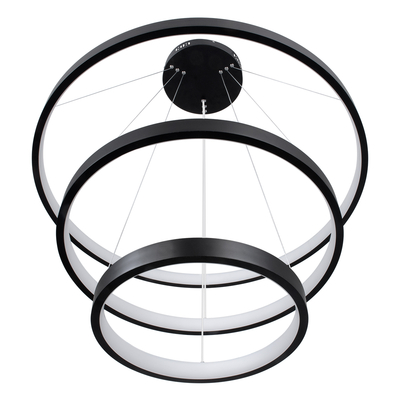 GloboStar® NEMESIS TRIO 61170 Κρεμαστό Φωτιστικό Δαχτυλίδι-Κύκλος LED CCT 120W 14723lm 360° AC 220-240V - Εναλλαγή Φωτισμού μέσω Τηλεχειριστηρίου All In One Ψυχρό 6000k+Φυσικό 4500k+Θερμό 2700k Dimmable Φ40+60+80cm - Μαύρο - 3 Years Warranty