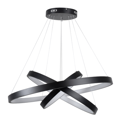 GloboStar® NEMESIS TRIO 61170-DECO Κρεμαστό Φωτιστικό Δαχτυλίδι-Κύκλος LED CCT 120W 14723lm 360° AC 220-240V - Εναλλαγή Φωτισμού μέσω Τηλεχειριστηρίου All In One Ψυχρό 6000k+Φυσικό 4500k+Θερμό 2700k Dimmable Φ40+60+80cm - Μαύρο - 3 Years Warranty